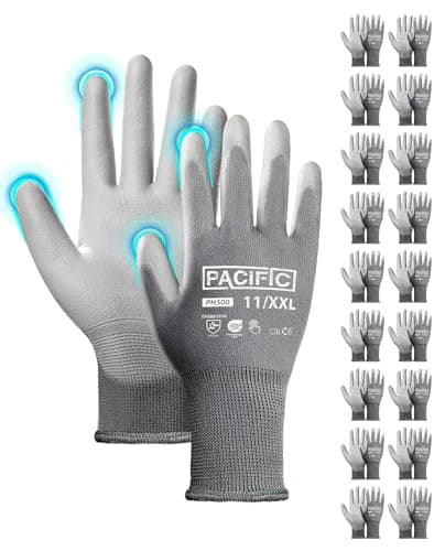 PACIFIC PPE Touchscreen Work Gloves, Black, Medium — Gery (18 Pairs)