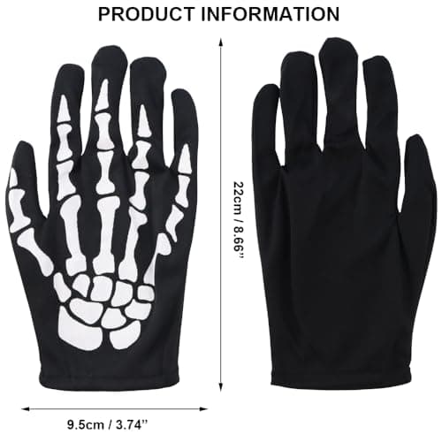 NAIHOD Spooky Skull Black Skeleton Gloves - Halloween Accessories