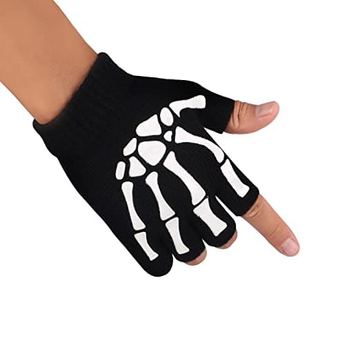 10AGIRL Glow-in-the-Dark Fingerless Gloves for Christmas Costumes Cosplay — Fingerless - Black