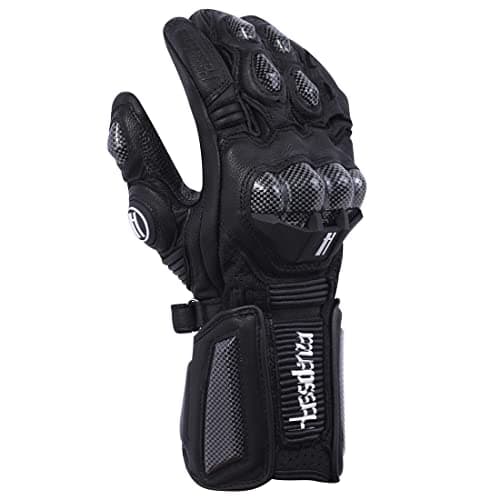 Harssidanzar Leather Motorbike Gloves, Carbon Fiber Knuckle Protection KM045
