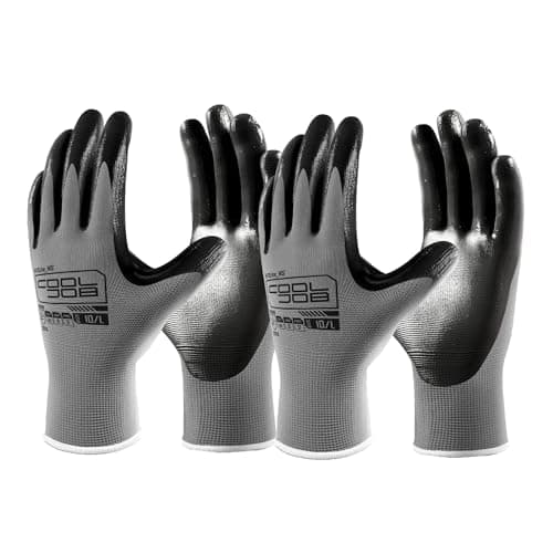 COOLJOB Heavy-Duty Nitrile Gloves with Grip, Oil Resistant, Large, Gray Blue for Men — Gray