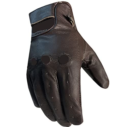 Real Leather Biker Gloves for Men & Women - Touchscreen Ventilation, Adjustable Fit, Black XL — Brown