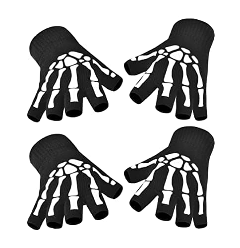 CROSSFINGERS Skeleton Gloves Touchscreen Warm for Halloween Cosplay & Daily Wear (2 Pairs)