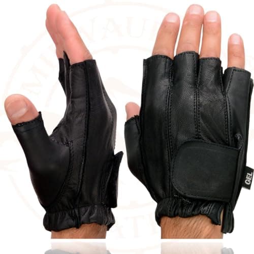 Milwaukee Black Gel Padded Men's Fingerless Motorcycle Hand Gloves