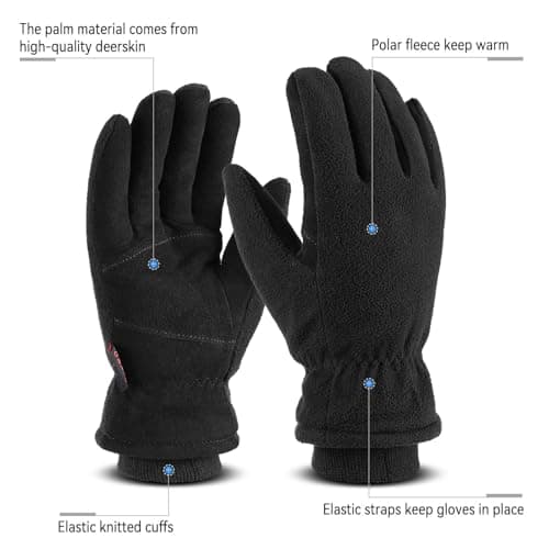 OZERO Deerskin Leather Winter Gloves -30°F Windproof & Water-resistant