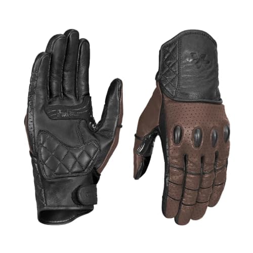 ViaTerra Fuel Retro Motorcycle Gloves | All Leather Touchscreen Compatible Good Grip — Brown
