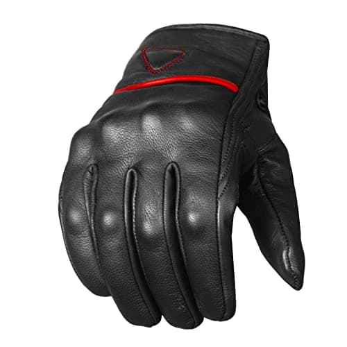 Men's Premium Leather Motorcycle Jacket & Gel Gloves for Street Cruisers — BlackRed