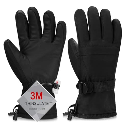 Odtmger Warmest Waterproof & Breathable Ski Gloves, Perfect for Men & Women in Cold Weather — Full Black