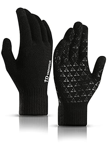TRENDOUX Winter Gloves for Men & Women - Touch Screen Cold Weather Thermal Knit Gloves — Black