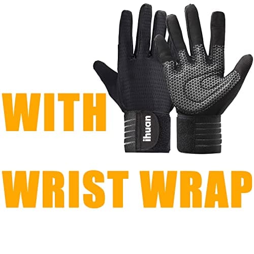 ihuan Full-Finger Workout Gloves for Men: Gym Weight Lifting Gloves for Deadlift — Black