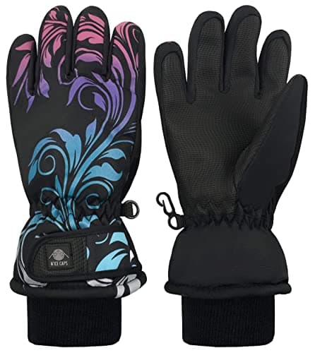 N'Ice Caps Kids' Waterproof Winter Warm Thinsulate Gloves — Black Scroll Print