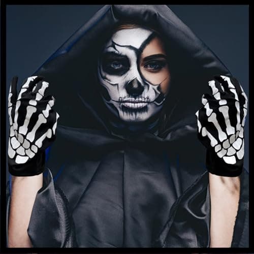 NAIHOD Spooky Skull Black Skeleton Gloves - Halloween Accessories