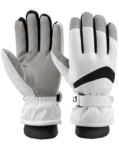 Pleneal Winter Ski Gloves Windproof Waterproof Touchscreen Anti-Slip Warm — White