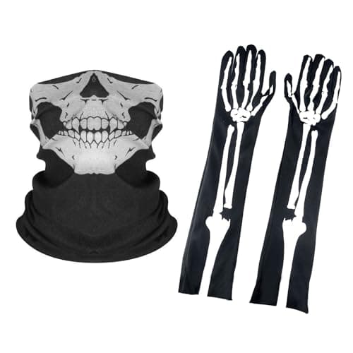 ONEINHE Halloween Skeleton Gloves with Skull Face Mask for Adult Cosplay Party