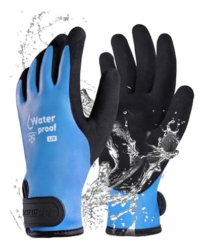 PACIFIC PPE 100% Waterproof Gloves for Men and Women, Cold Weather Thermal Insulated Freezer Gloves, Super Grip, Medium — Blue