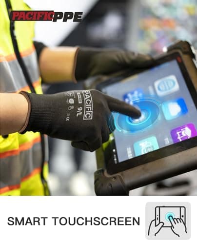 PACIFIC PPE Touchscreen Work Gloves, Black, Medium