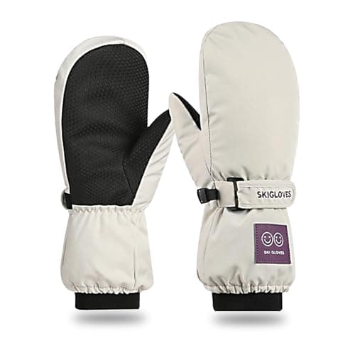 RIGWARL Kids' Waterproof Ski Gloves Warm Fleece for Boys and Girls — White
