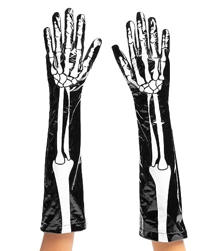 Tipsy Elves Spooky Halloween Skeleton Gloves — Black Long Skeleton