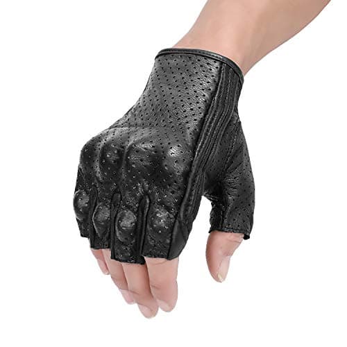 Black Leather Half Finger Motorcycling Gloves for Men XXL(G11)