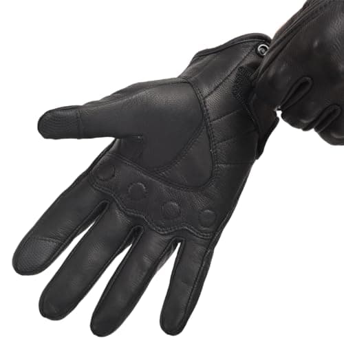 Men's Touchscreen Leather Motorcycle Gloves Black Protection Riding Biker Gloves
