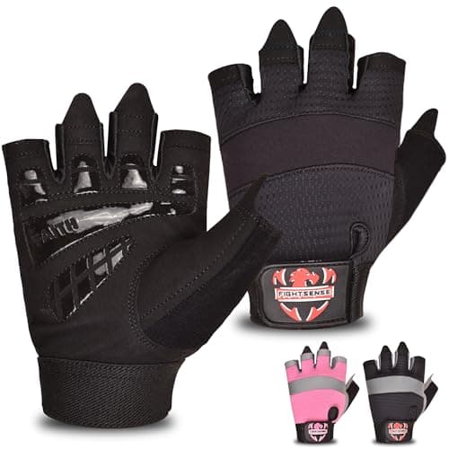 FIGHTSENSE Workout Gloves for Men and Women - Enhanced Grip, Padded Palm, Breathable Design — Black