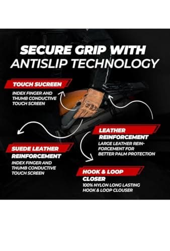 Men's Leather Motorcycle Gloves with Touchscreen Function - Non-Slip Pads, All Weather Protection