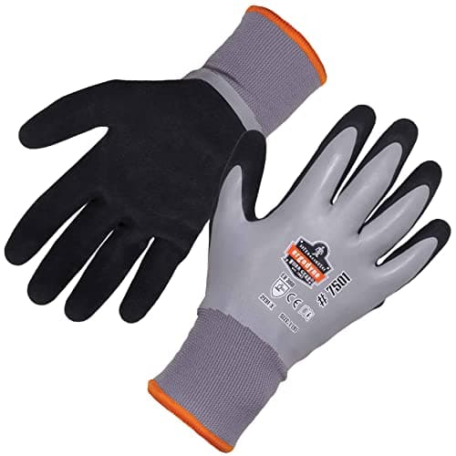 Ergodyne ProFlex 7501 Waterproof Winter Work Gloves, Sandy Nitrile Coats Palms, Gray