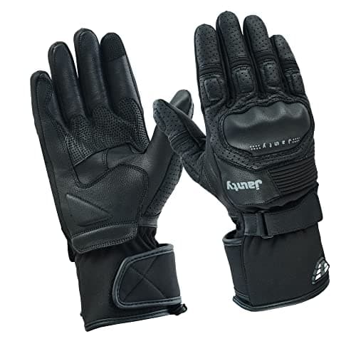 JAUNTY Unisex Summer Leather Racing Gloves, Knuckle Protection, Touchscreen Compatible, Perforated Black FIM Approved
