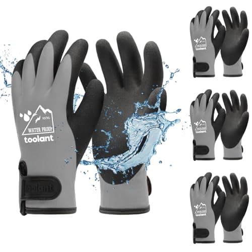 100% Waterproof Gloves for Men and Women, Touchscreen, Thermal Freezer Work Gloves, Blue, X-Large — Grey-3 Pairs