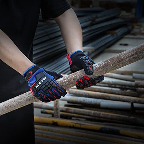 WORKPRO Heavy Duty Men's Impact Protection Gloves, Touch Screen PVC Terry Fabric
