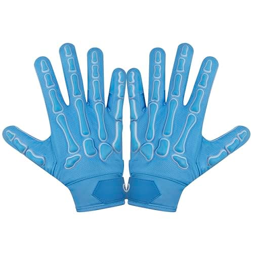 Glorious Traders Wide Receiver Football Gloves with Super Sticky Grip, Black & White — Sky Blue