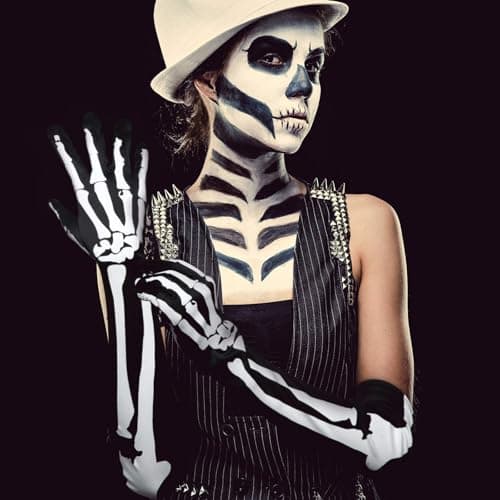 ONEINHE Halloween Skeleton Gloves with Skull Face Mask for Adult Cosplay Party
