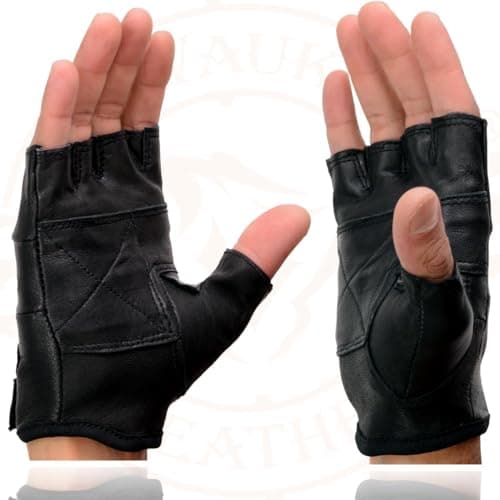 Milwaukee Black Gel Padded Men's Leather Fingerless Motorcycle Gloves