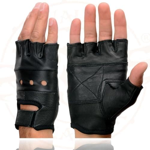 Milwaukee Black Gel Padded Men's Leather Fingerless Motorcycle Gloves