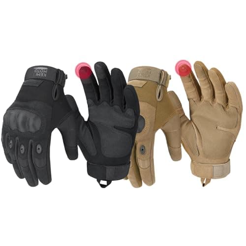 KEMIMOTO Men's Touchscreen Motorcycle Gloves with Hard Shell & Palm Padding — 2 Pack, Black-Brown, Microfiber Protection