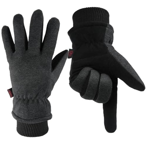 OZERO Deerskin Leather Winter Gloves -30°F Windproof & Water-resistant — Gray-black