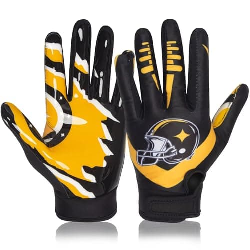 Football Gloves for Men, Youth, and Adults with Super Tacky Grip — Black & White & Yellow
