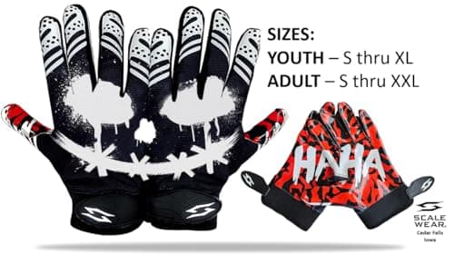 Battle College Jester Football Gloves - Elite Tacky Grip, Men's, Youth, Kids, Black