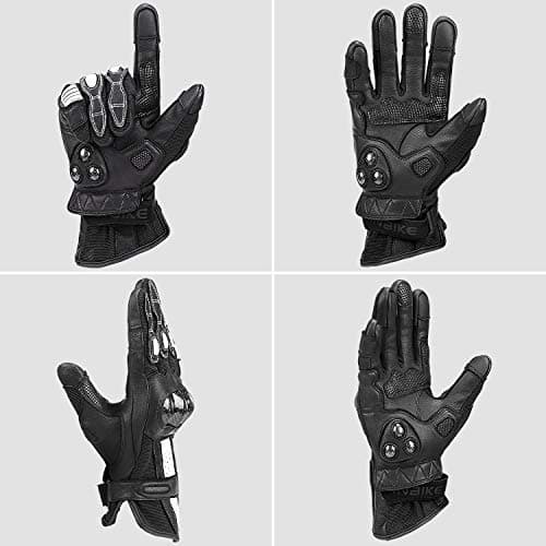 INBIKE Women's Black Leather Motorcycle Gloves with Touch Screen Carbon Fiber Knuckles Large