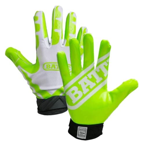 Battle Sports Ultra-Stick Wide Receiver Football Gloves — Neon Green/White