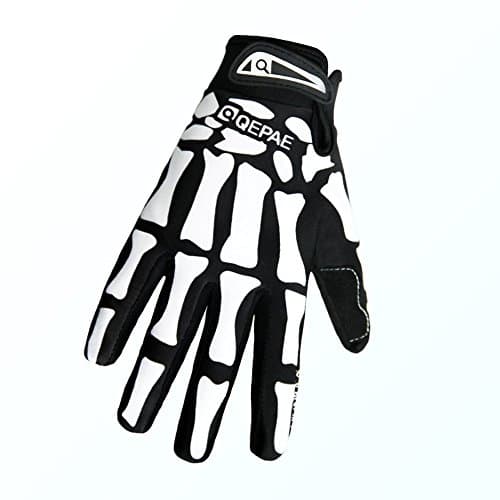 QEPAE Anti-Slip Full Finger Gloves for Auto Racing Biking & Running, Medium, Skeleton Pattern