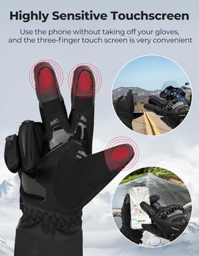 KEMIMOTO Winter Riding Gloves, Rainproof Touchscreen Compatible for ATV, UTV, Snowmobile