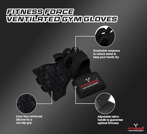 FITNESS FORCE Ventilated Wrist Support Gloves for Workouts Weightlifting & Cross Training