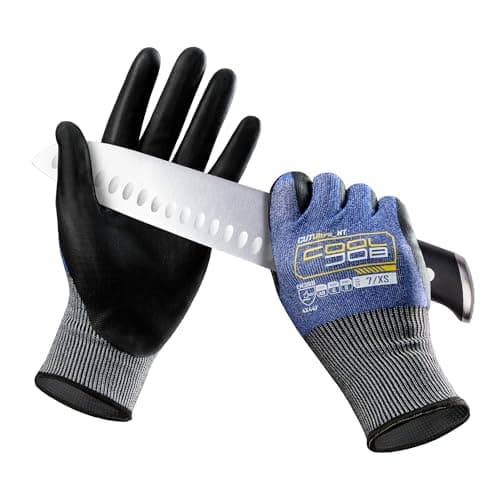 COOLJOB Cut Resistant Fishing Gloves for Men with Nitrile Coating, Touchscreen Friendly, Grey, Medium — A9 Blue (Pack of 1)