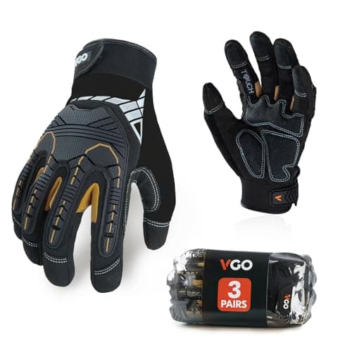 Vgo 3-Pairs Heavy Duty Synthetic Leather Mechanic Gloves, Size L, Black — 3 Pairs - Black Gold - Regular
