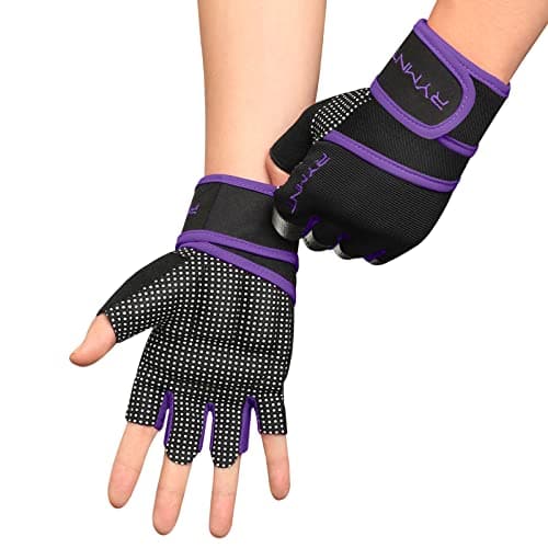 Wrist Support Workout Gloves for Men & Women - Full Palm Protection & Extra Grip — Purple