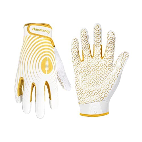 Youth Football Gloves for Kids & Adults in White/Gold