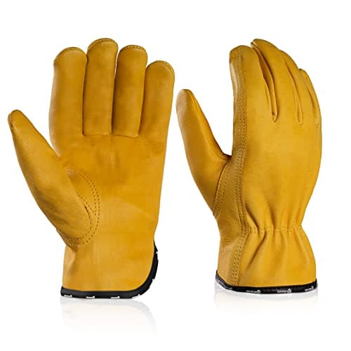 ANDANDA Industrial Leather Safety Gloves with Elastic Wrist Closure