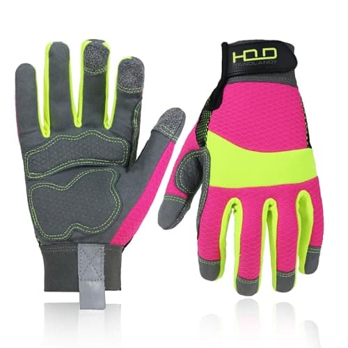 HANDLANDY Women's Touch Screen Safety Work Gloves for Yardwork Gardening — Hi-vis Pink&green