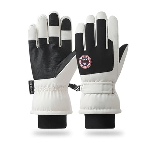 RIGWARL Waterproof Ski Gloves for Men and Women - Anti-Slip, Touchscreen Compatible — White